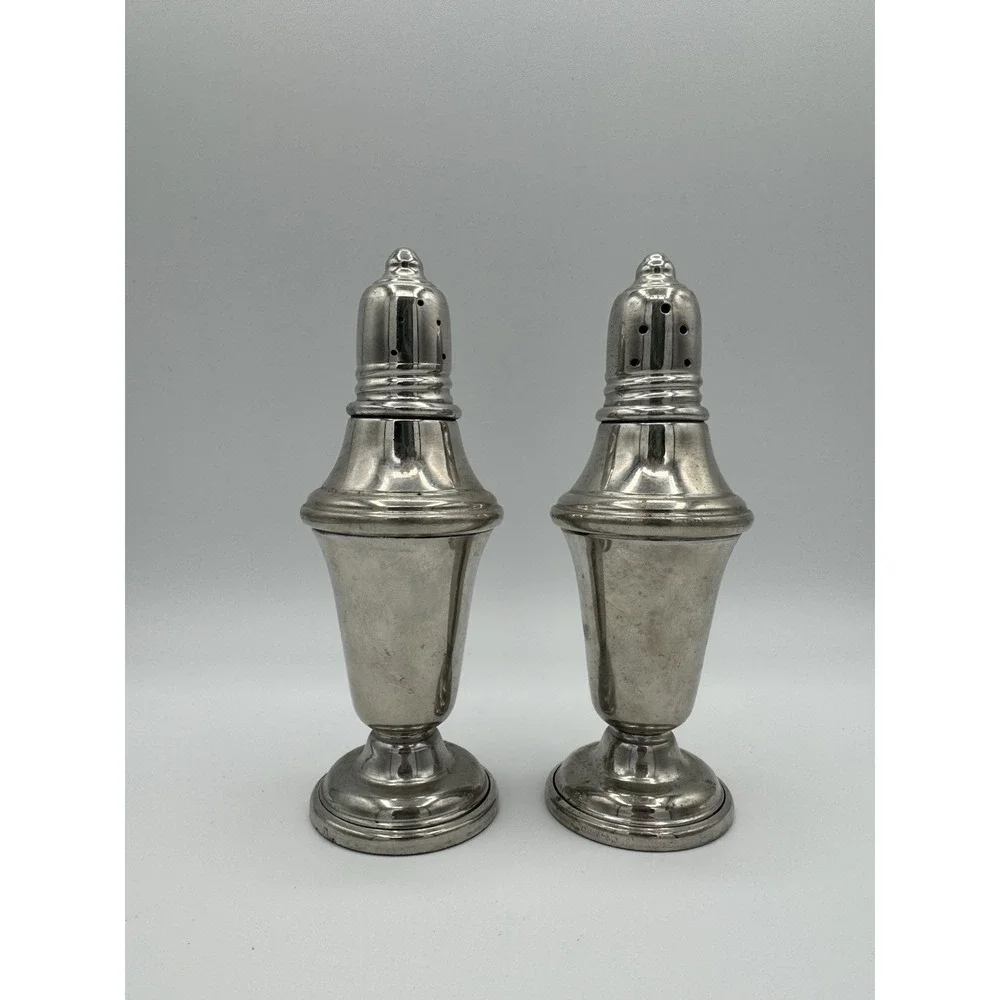 Lunt Pewter P-630 Salt & Pepper Shaker‎ Set Heavy Shabby Heavy Tarnish